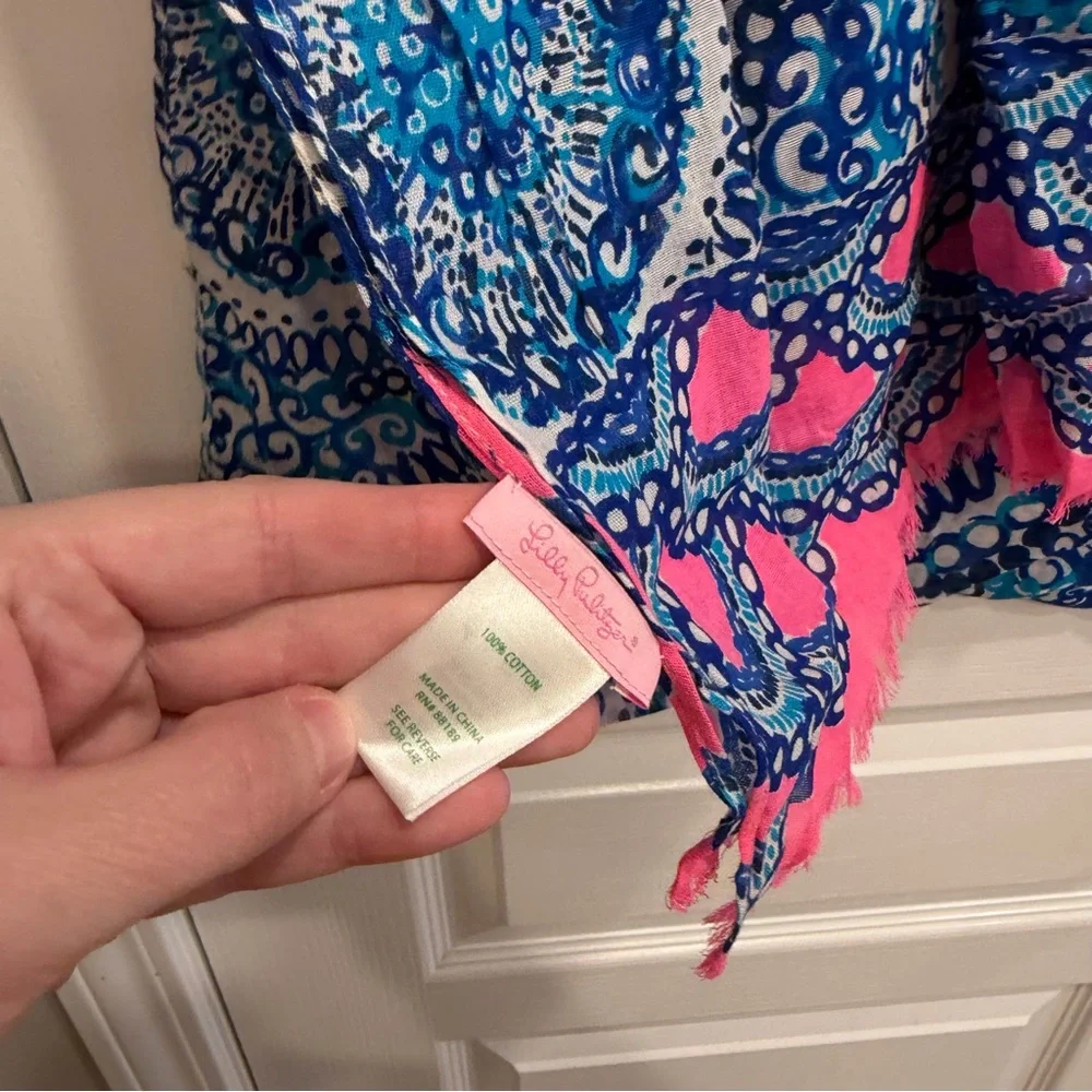 Lilly Pulitzer Cotton Midnight Blue Sea Urchin Seashell Scarf Nautical Preppy